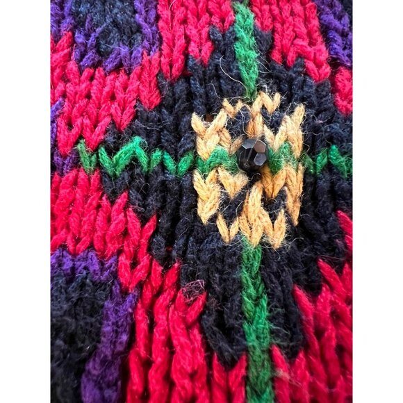 Vintage 90s handknit Knitting Needles holiday snowflake turtleneck sweater L - Picture 10 of 11